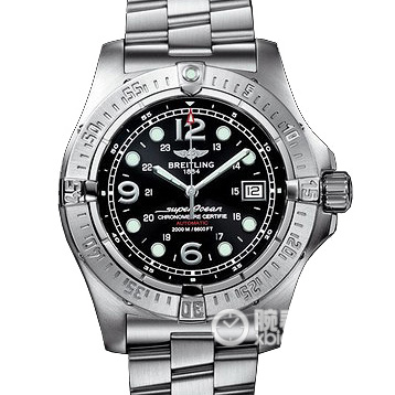 百年灵Breitling 超级海洋系列精钢表壳-黑色表盘-专业型精钢表链腕表 多功能