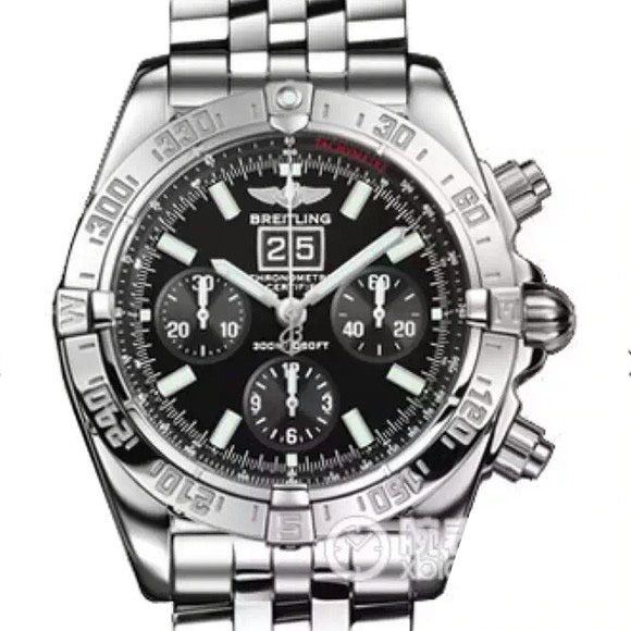 百年灵Breitling 计时系列精钢表壳-黑色表盘-Pilot飞行员表链腕表 多功能