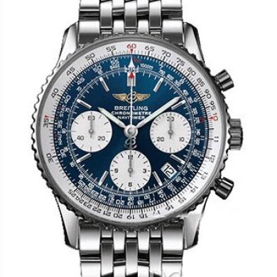 百年灵Breitling 航空计时系列精钢表壳-蓝色表盘-Navitimer航空精钢表链腕表 多功能