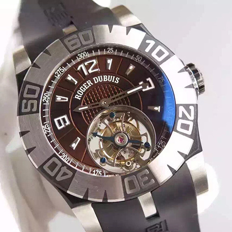 Roger Dubuis 罗杰杜比 EasyDiver系列Tourbidiver 真陀飞轮手动上链 条丁阿拉伯刻度 腕表 棕面