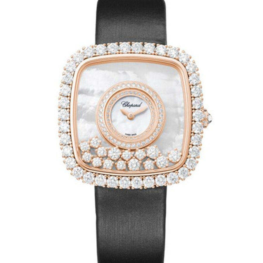 Chopard萧邦HAPPY DIAMONDS经典系列204368-5001 玫瑰金女士方型腕表 搭载原装石英 镶钻 绢带表带