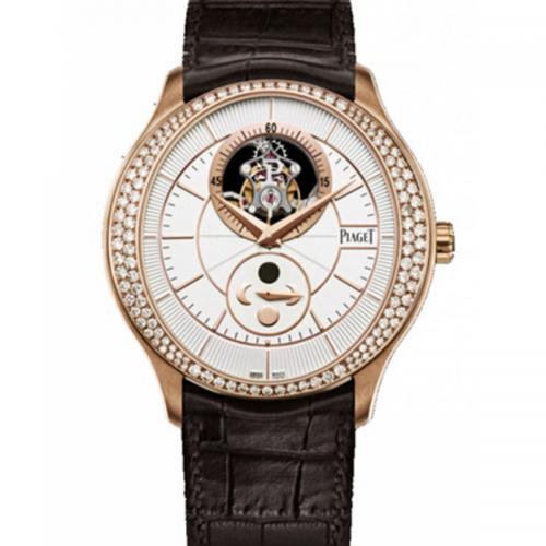 伯爵G0A39116复刻手表 R8复刻伯爵黑带系列超薄月相陀飞轮腕表